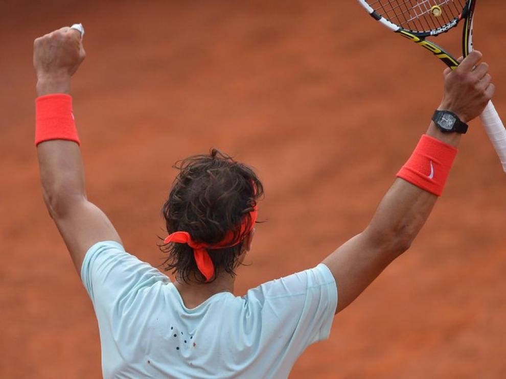 Nadal celebra su triunfo ante Gulbis