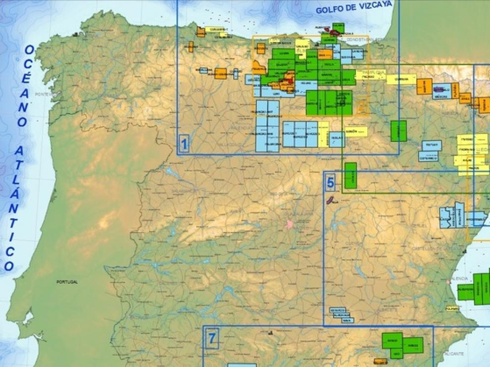 Mapa de permisos de investigación y explotación de hidrocarburos en España
