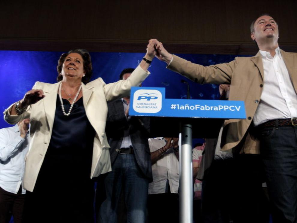 a alcaldesa de Valencia, Rita Barberá, y el presidente de la Comunidad Valencian y del PPCV, Alberto Fabra