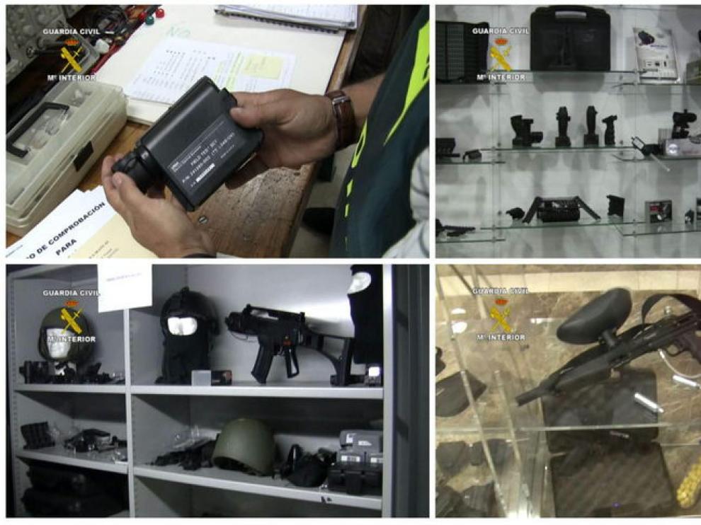 Fotografías facilitadas por la Guardia Civil de la red dedicada al contrabando de material de defensa