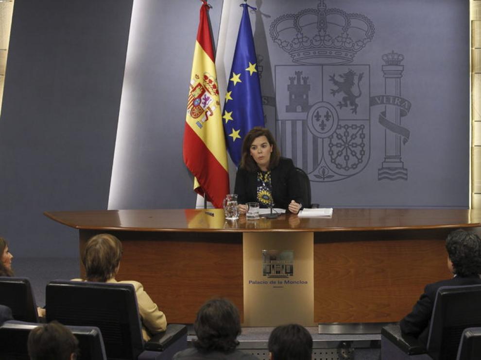 Soraya Sáenz de Santamaría, durante la rueda de prensa tras el Consejo de Ministros