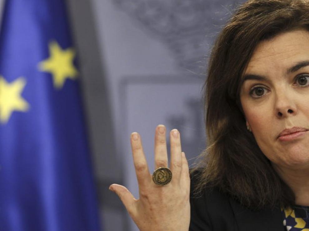 Soraya Sáenz de Santamaría, durante la rueda de prensa tras el Consejo de Ministros