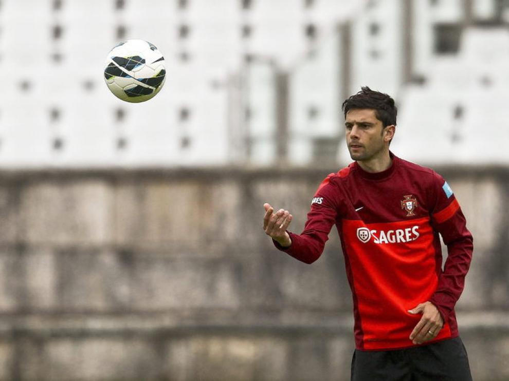 Postiga, en un entrenamiento con la selección de Portugal