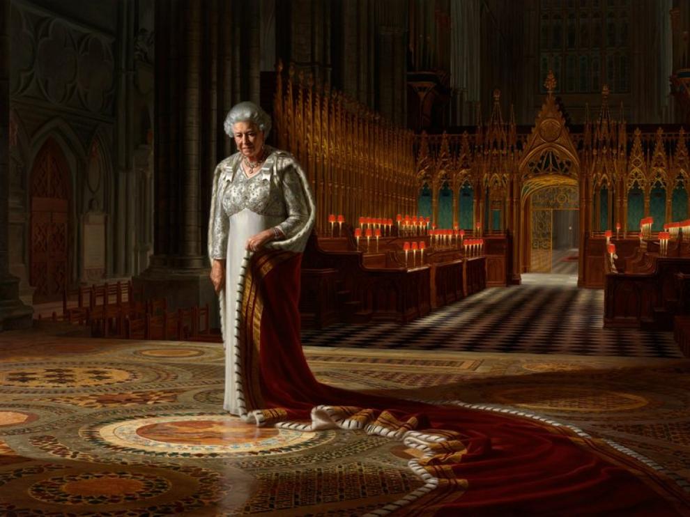 Retrato de la reina Isabel II en la abadía de Westminster