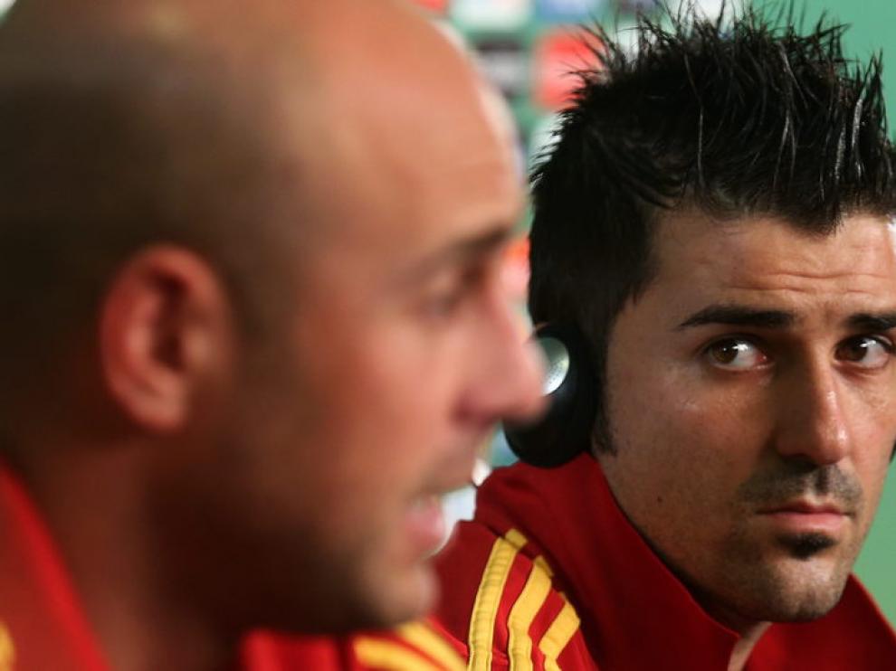 David Villa junto a Pepe Reina, durante la rueda de prensa que han ofrecido este domingo