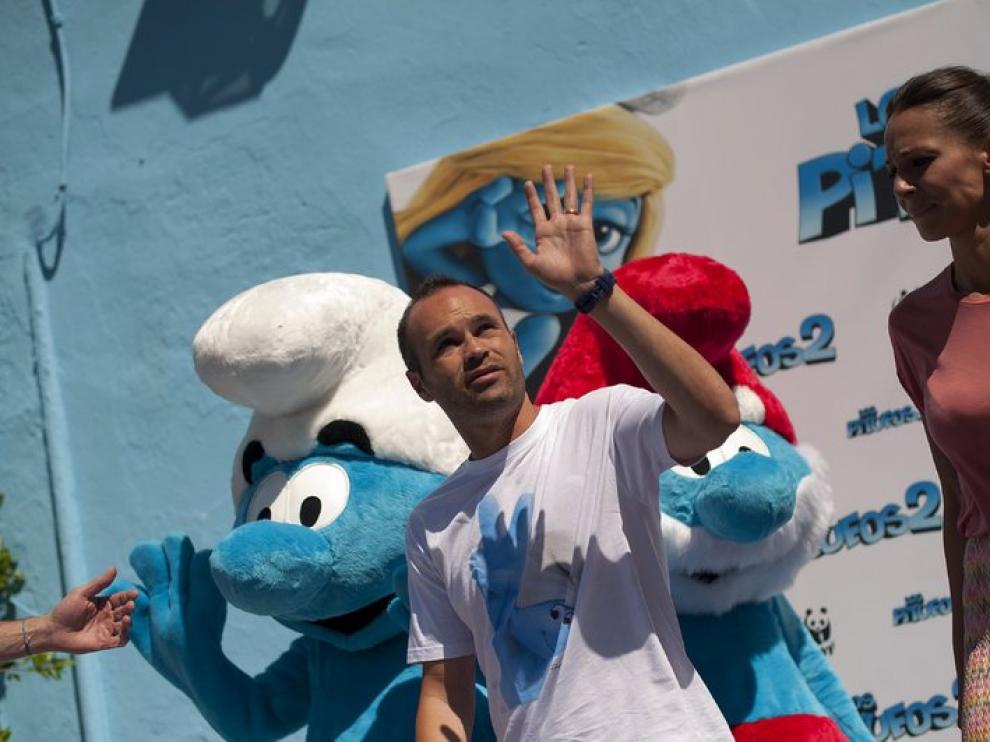 Iniesta, en la presentación de la película 'Los Pitufos 2'.