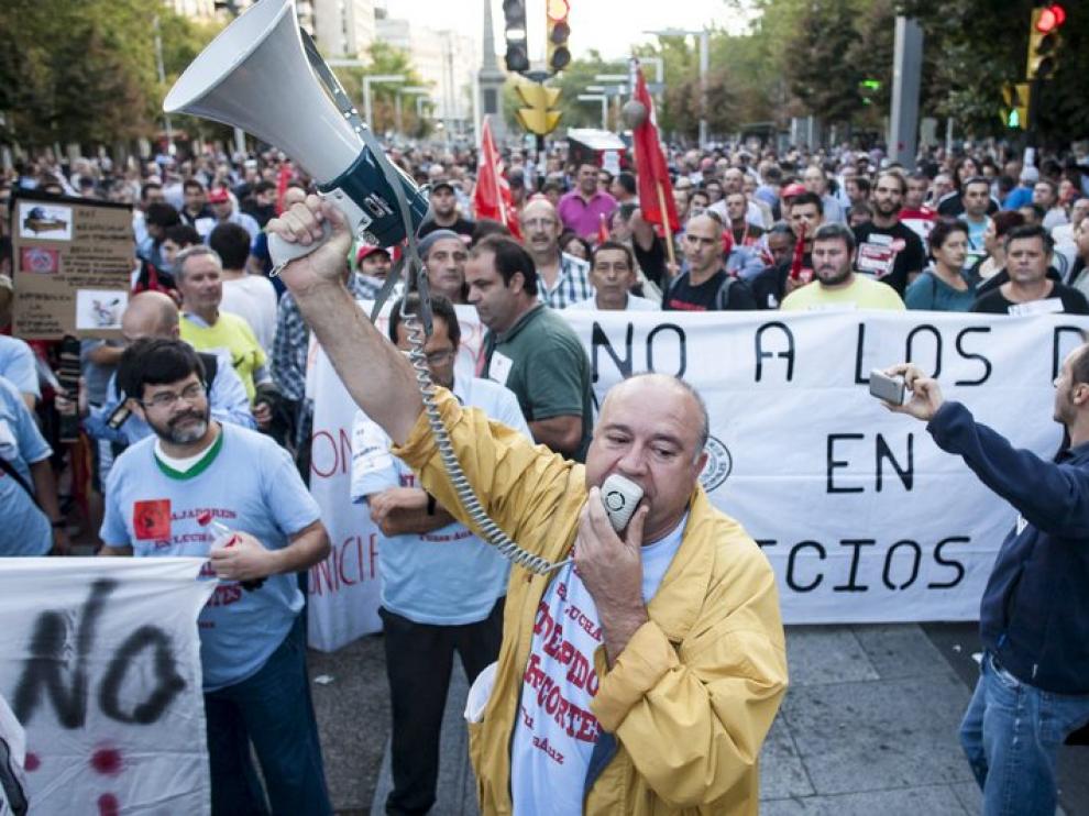 Manifestación de los trabajadores de autobús en Zaragoza