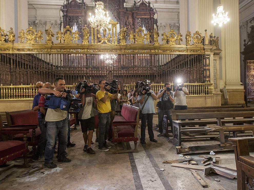 Estado del interior de la basílica del Pilar