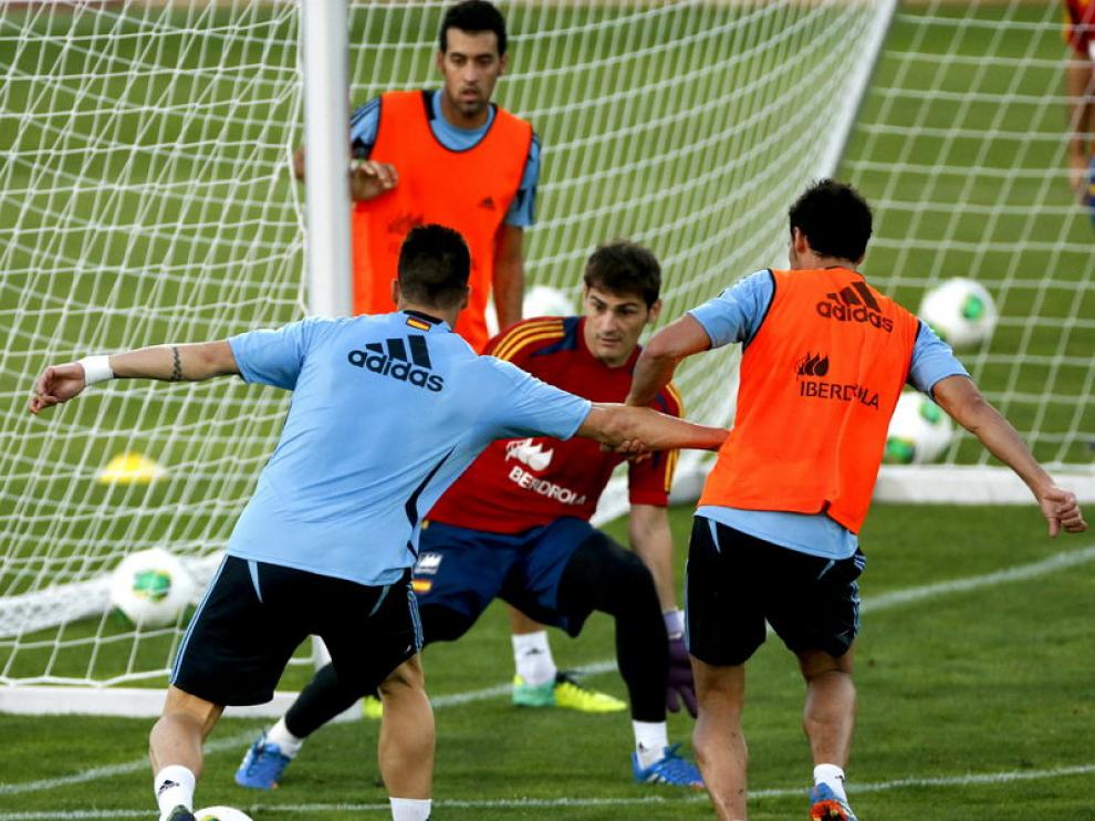 Los jugadores, durante el entrenamiento