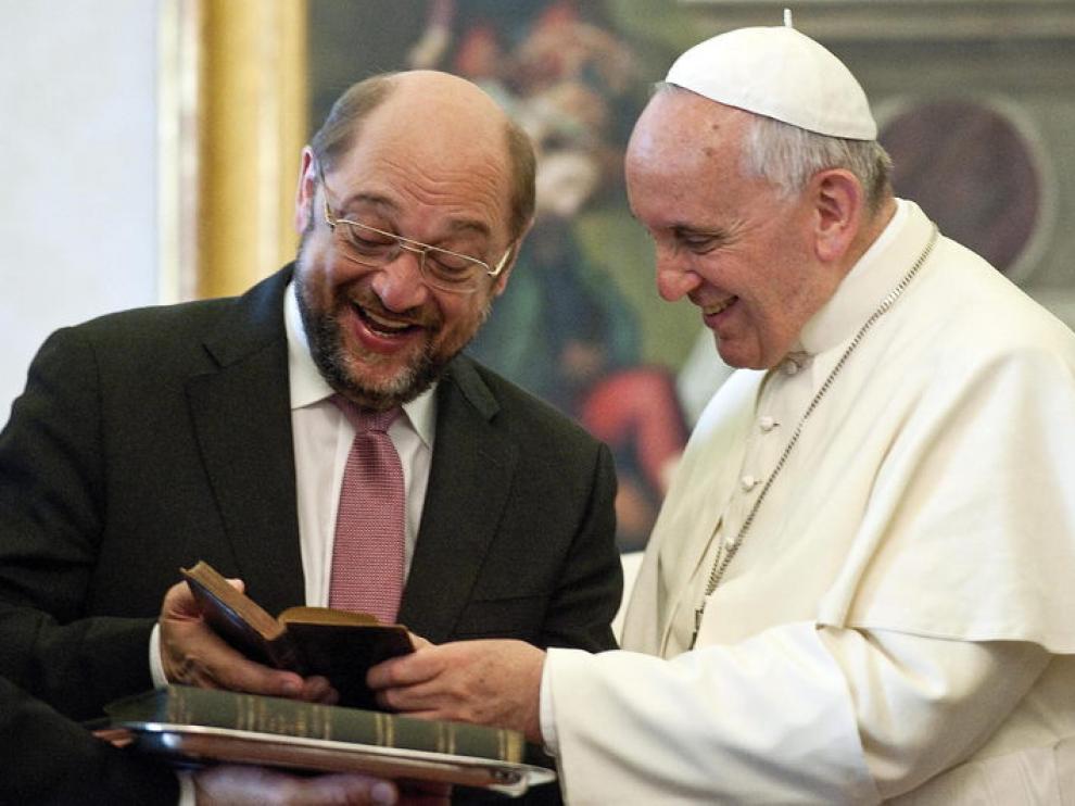 El Papa con el presidente del Parlamento Europeo, Martin Schultz, este viernes