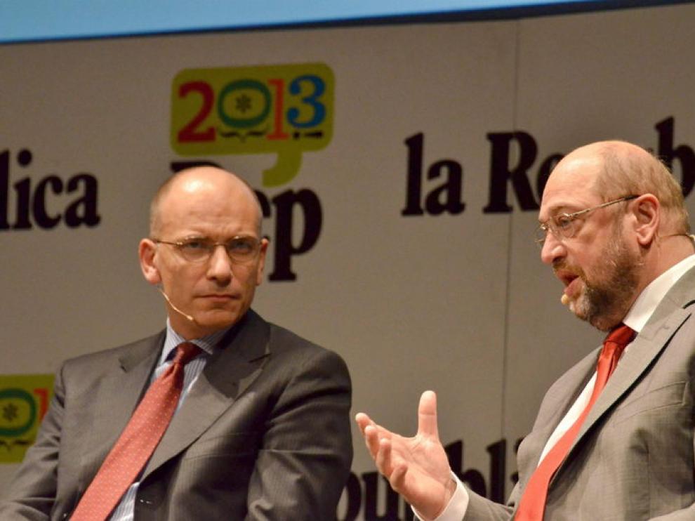 El primer ministro italiano Enrico Letta y el presidente del Parlamento Europeo Martin Schulz