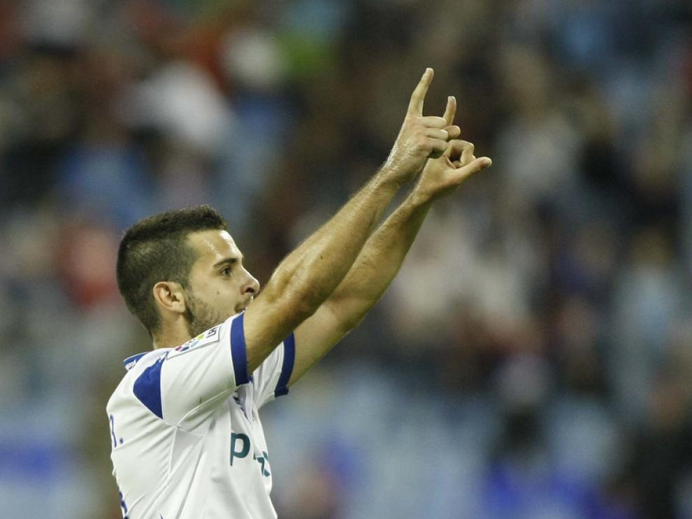Víctor celebra su gol frente a la Ponferradina