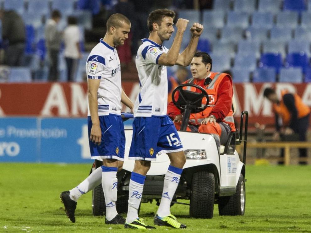 José Mari celebra la victoria del Real Zaragoza frente a la Ponferradina