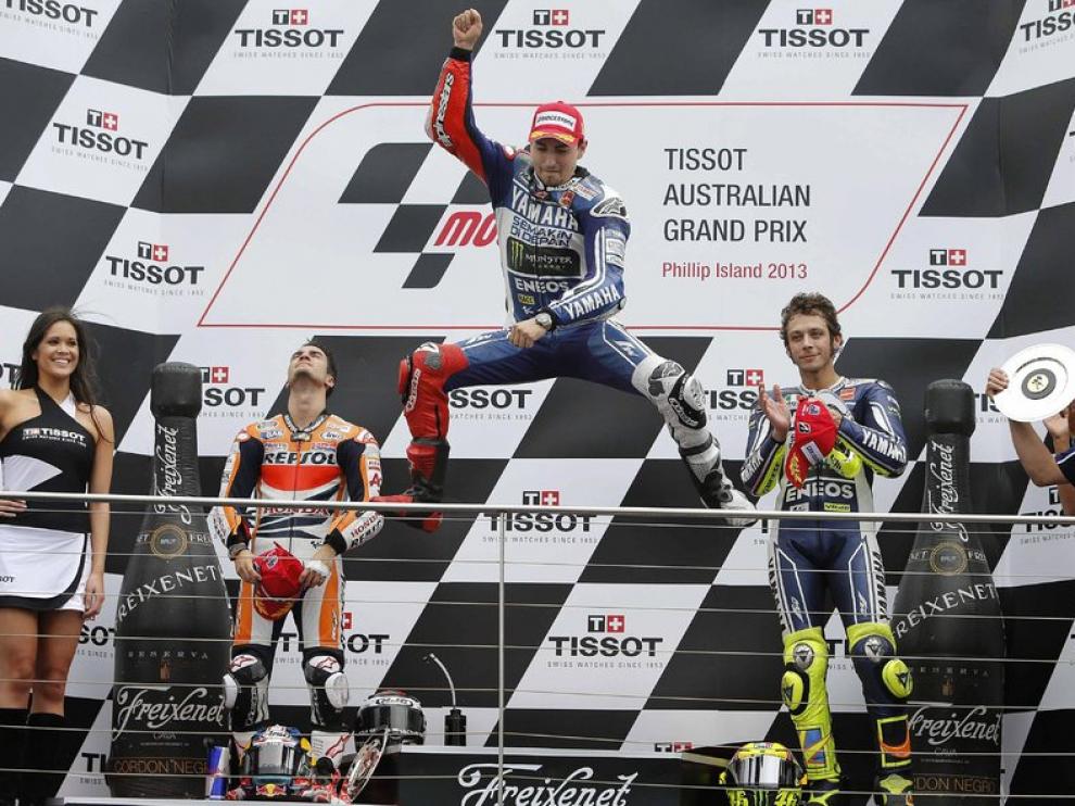 Jorge Lorenzo celebra la victoria en el Gran Premio de Australia marcado por el error de Márquez