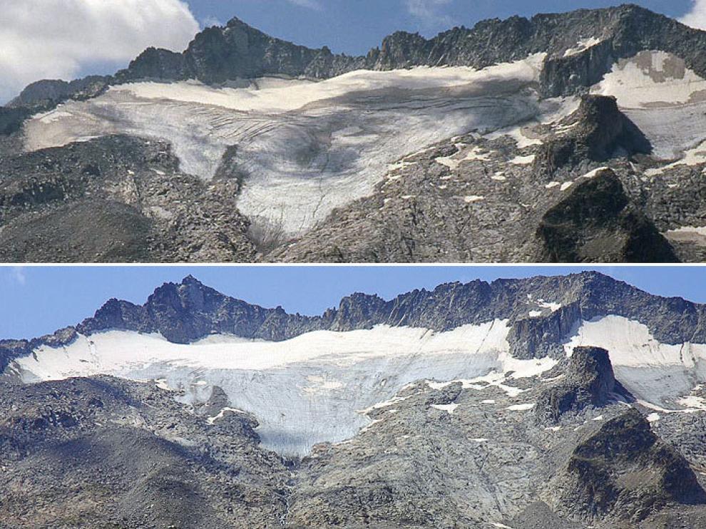El glaciar de la Maladeta en 1999 y 2007