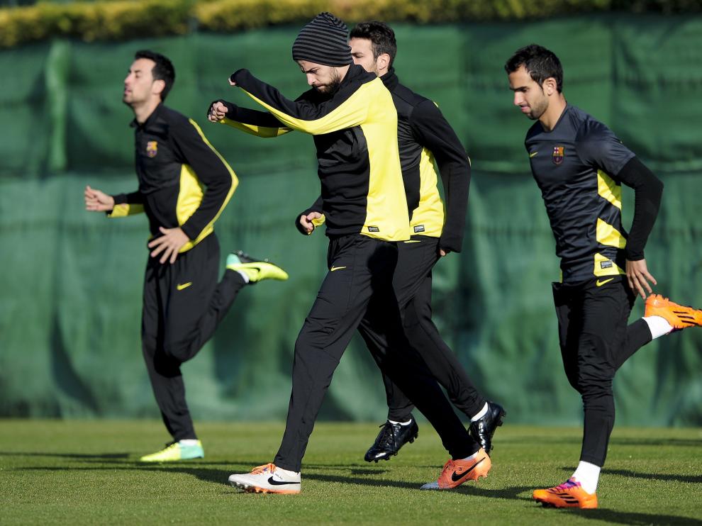 Los jugadores del Barça, durante un entrenamiento