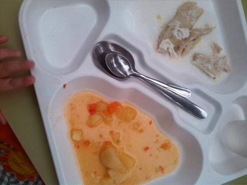 Comida de un niño de Infantil en un colegio zaragozano la semana pasada
