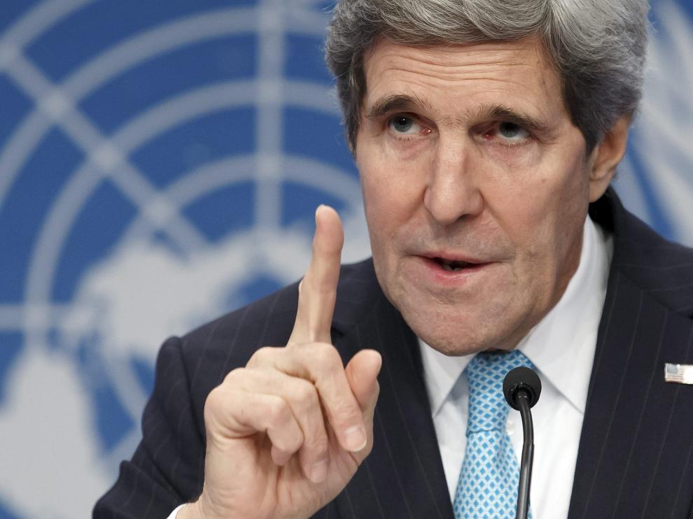 El jefe de la diplomacia de Estados Unidos, John Kerry, ofrece una rueda de prensa durante la conferencia de paz para Siria
