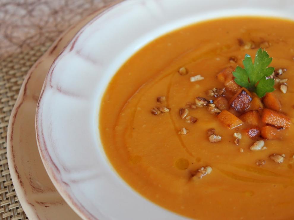 Crema de calabaza y almendras sin lactosa