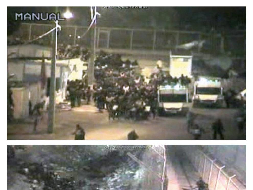 Imágenes extraídas del vídeo facilitado por el Ministerio del Interior, que muestra el acercamiento de inmigrantes el 6 de febrero a la frontera con Ceuta,