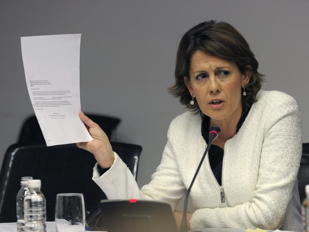 Barcina durante su comparecencia en la comisión de investigación abierta en el Parlamento de Navarra