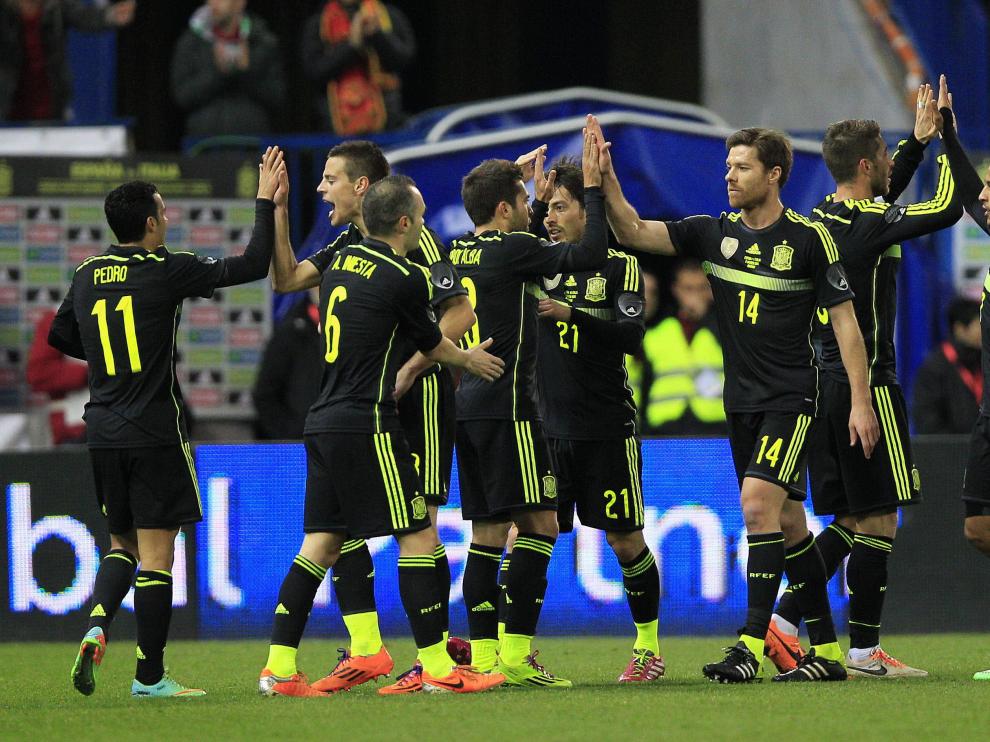 Celebración de un gol de España ante Italia