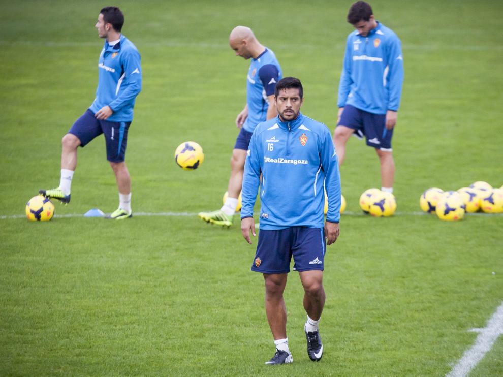 Acevedo, durante un entrenamiento del Real Zaragoza