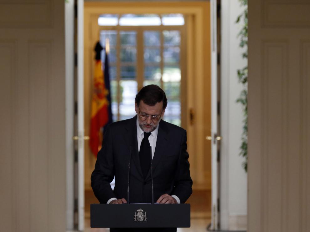 Mariano Rajoy lamenta la muerte de Suárez en el Palacio de la Moncloa