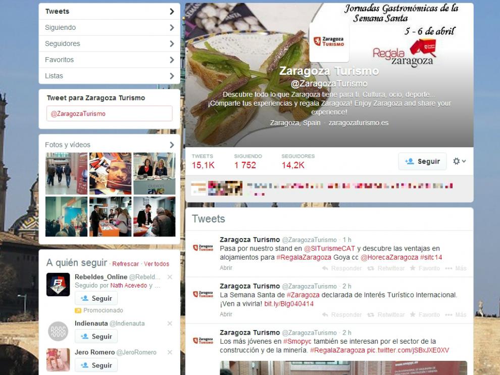 Perfil de Zaragoza Turismo en Twitter