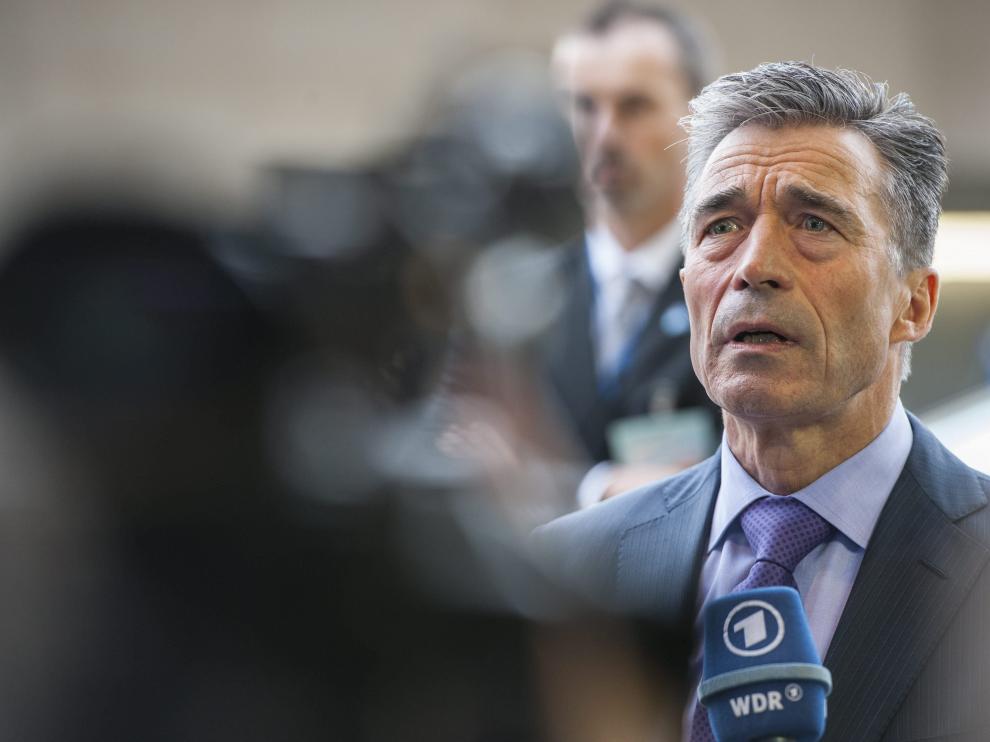 El secretario general de la OTAN, Anders Fogh Rasmussen en la reunión del Consejo de ministros de Defensa de la Unión Europea