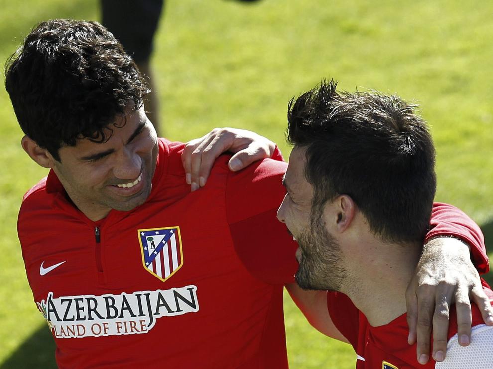 Costa y Villa, en el entrenamiento del Atlético