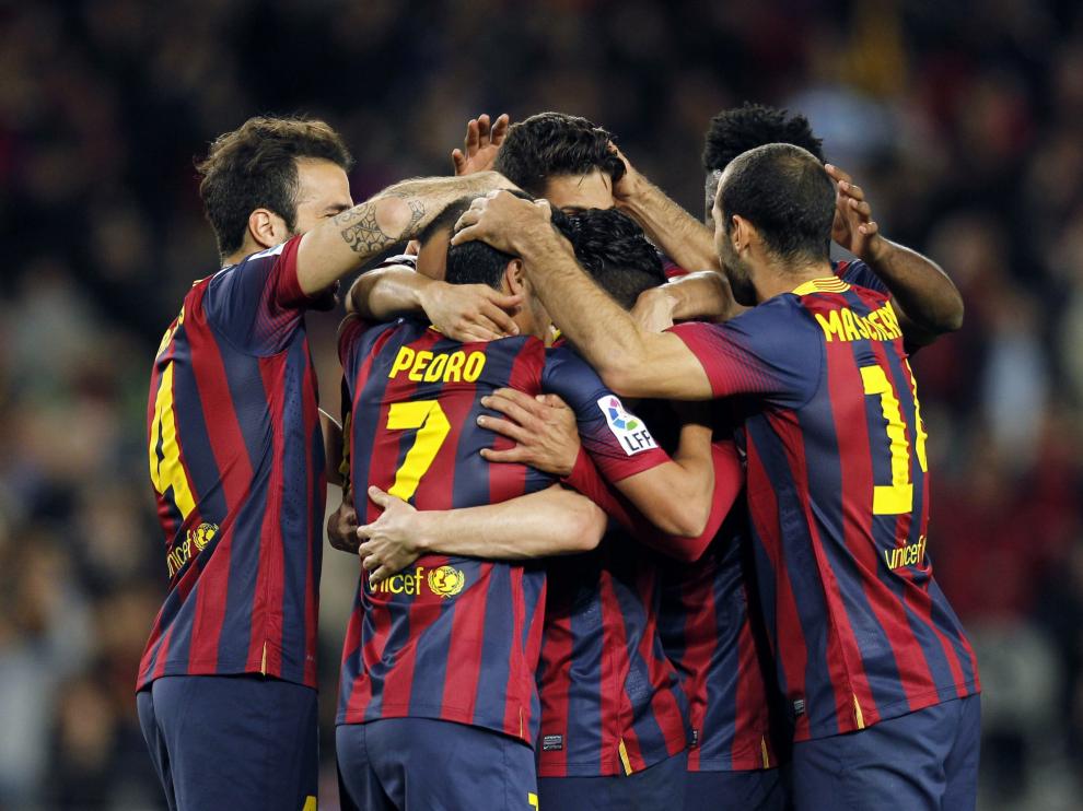 Los jugadores del Barça celebran uno de los goles marcados.