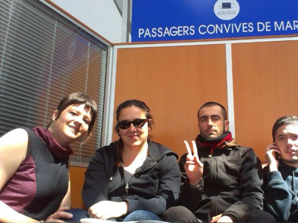 Los cuatro aragoneses, este lunes en el aeropuerto de Marrakech