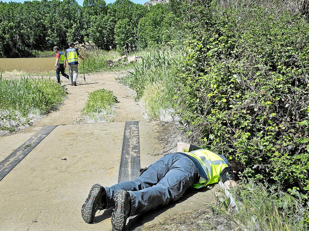Un policía mira entre los zarzales durante la batida efectuada ayer en el entorno de Calatayud.