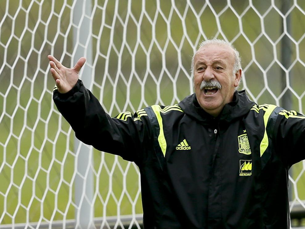 Vicente del Bosque en el entrenamiento de este lunes
