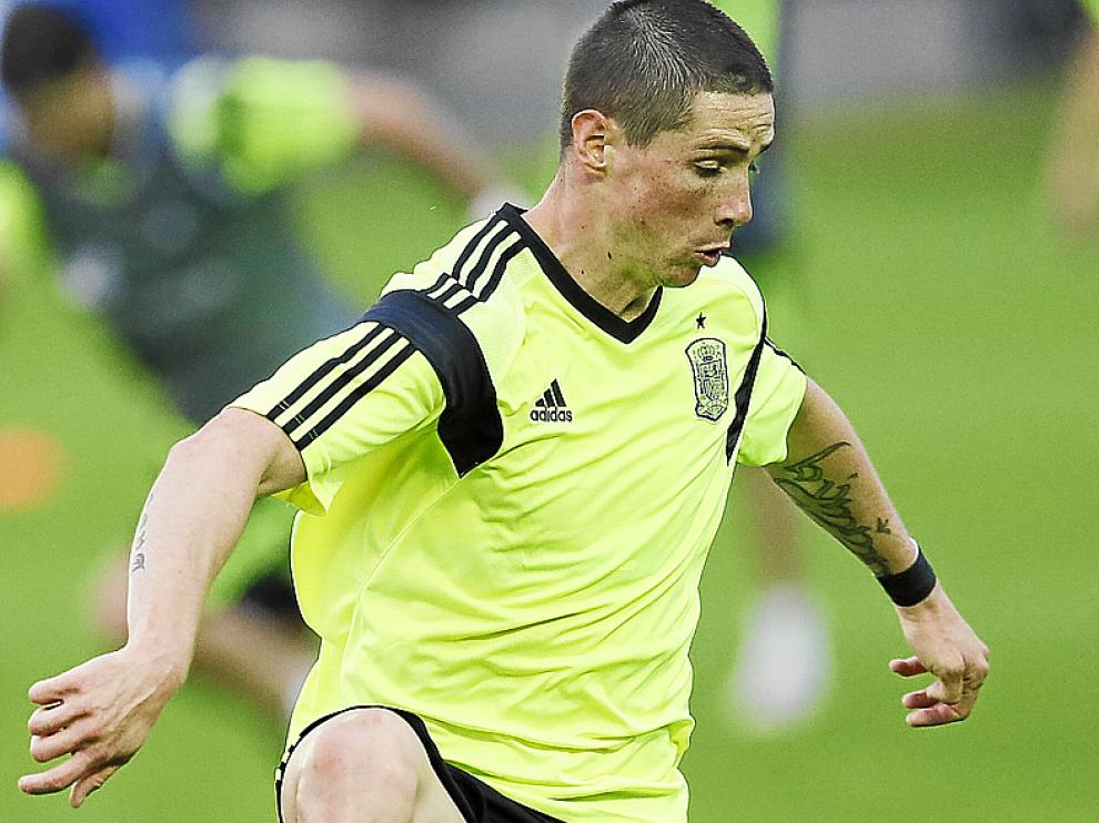 Fernando Torres, durante un entrenamiento con la Roja.