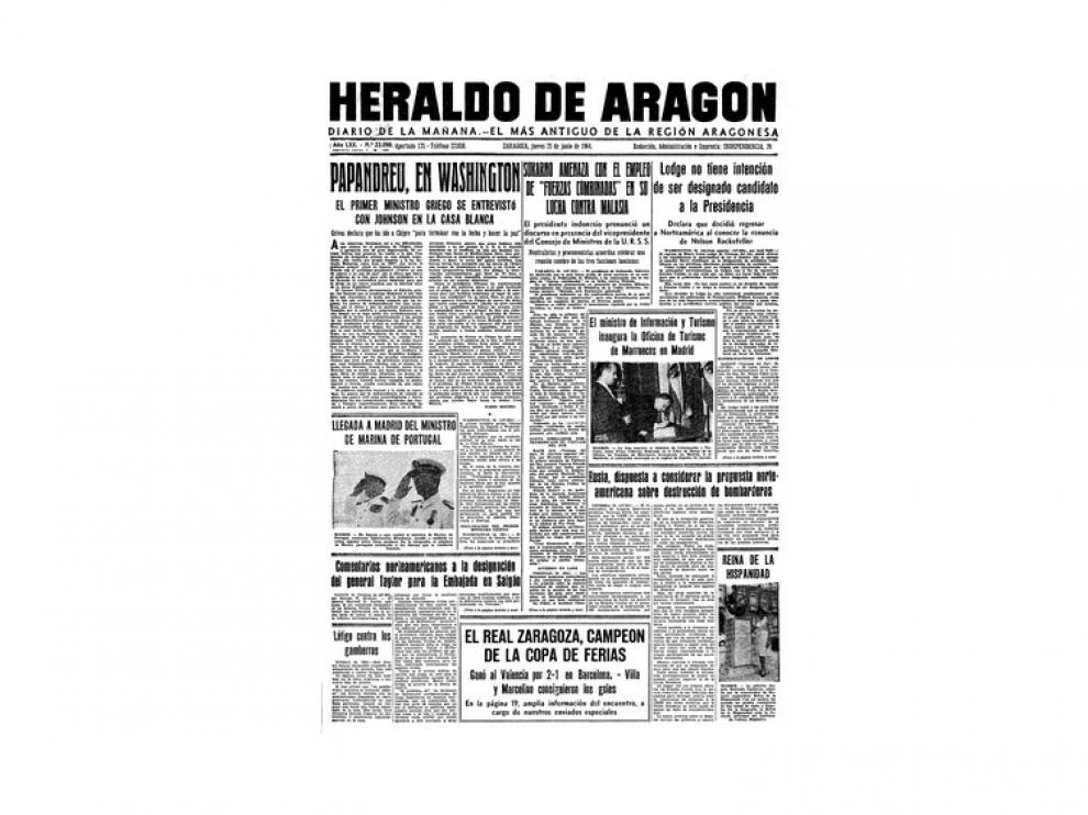 Portada de HERALDO el día 25 de junio de 1964