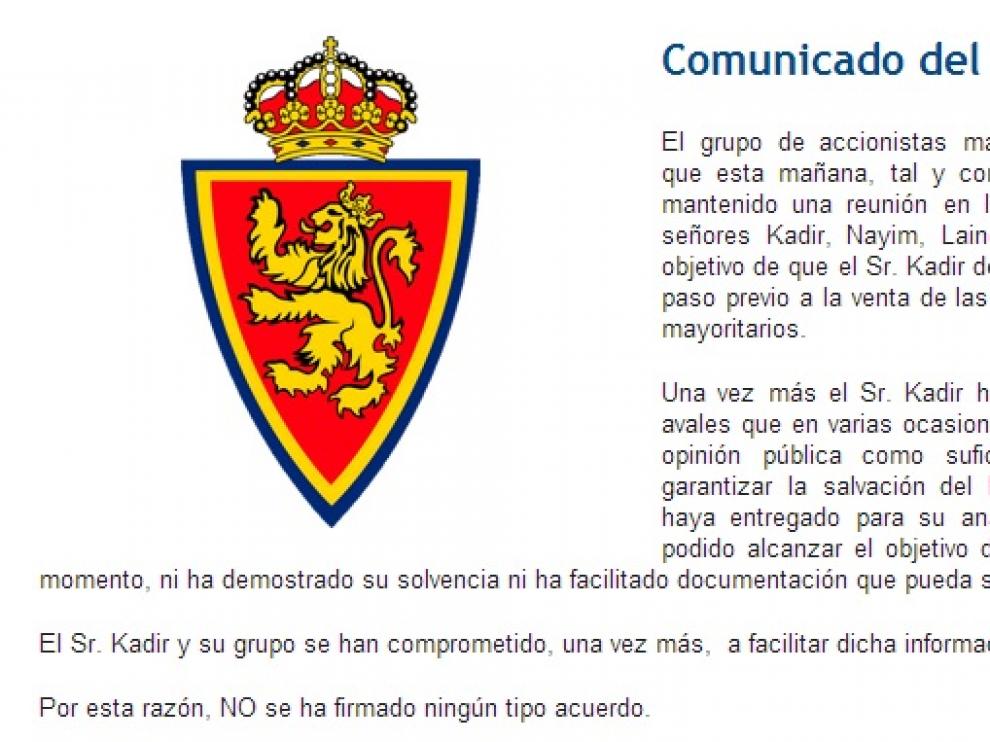 Comunicado del Real Zaragoza