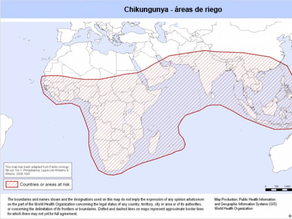 La fiebre chikungunya se ha detectado en casi 40 países de Asia, África, Europa y las Américas.