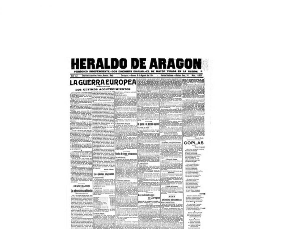 Portada de HERALDO el día 6 de agosto de 1914