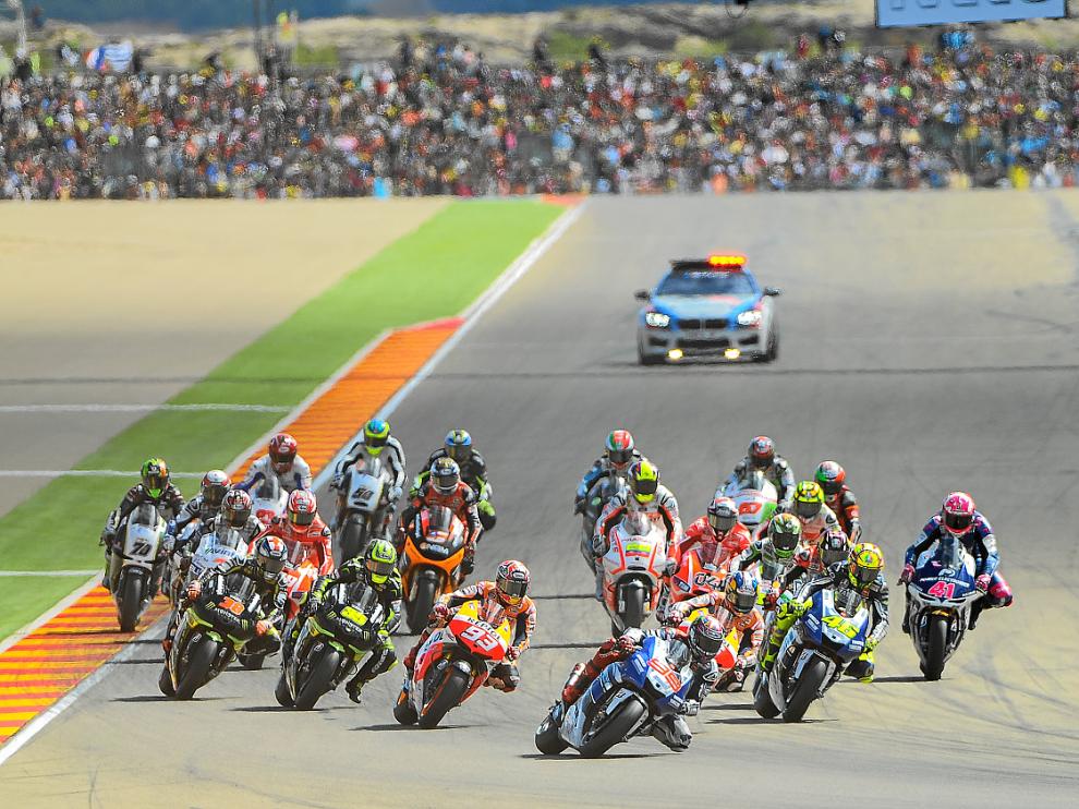 Salida de la carrera del Moto GP del pasado Gran Premio de Aragón en Motorland, imagen de archivo.