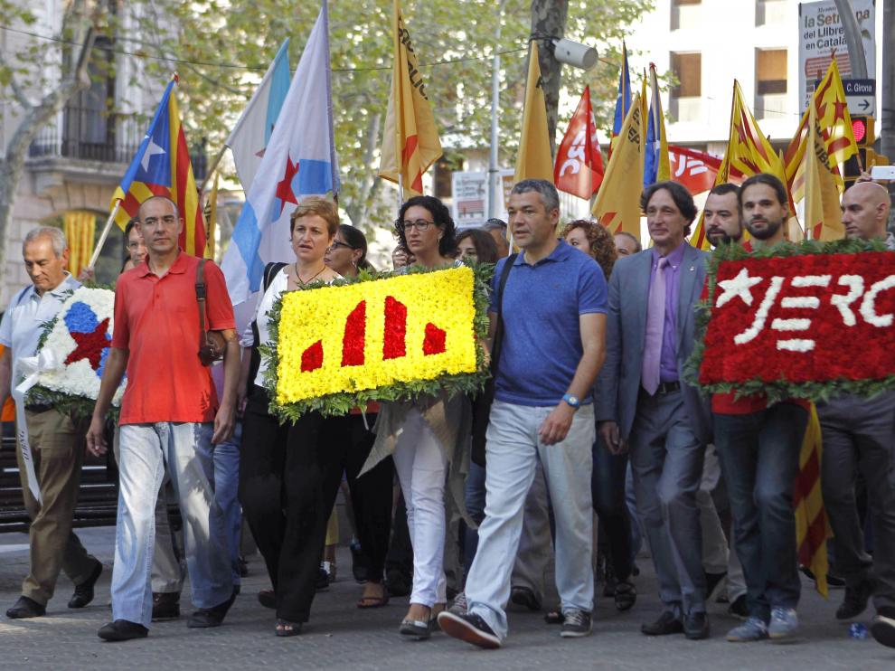 Marta Rovira en la ofrenda floral de este jueves
