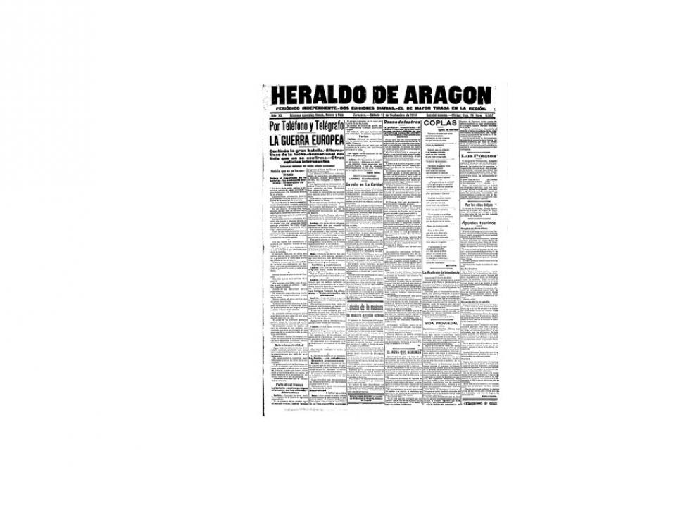 Portada de HERALDO el día 12 de septiembre de 1914