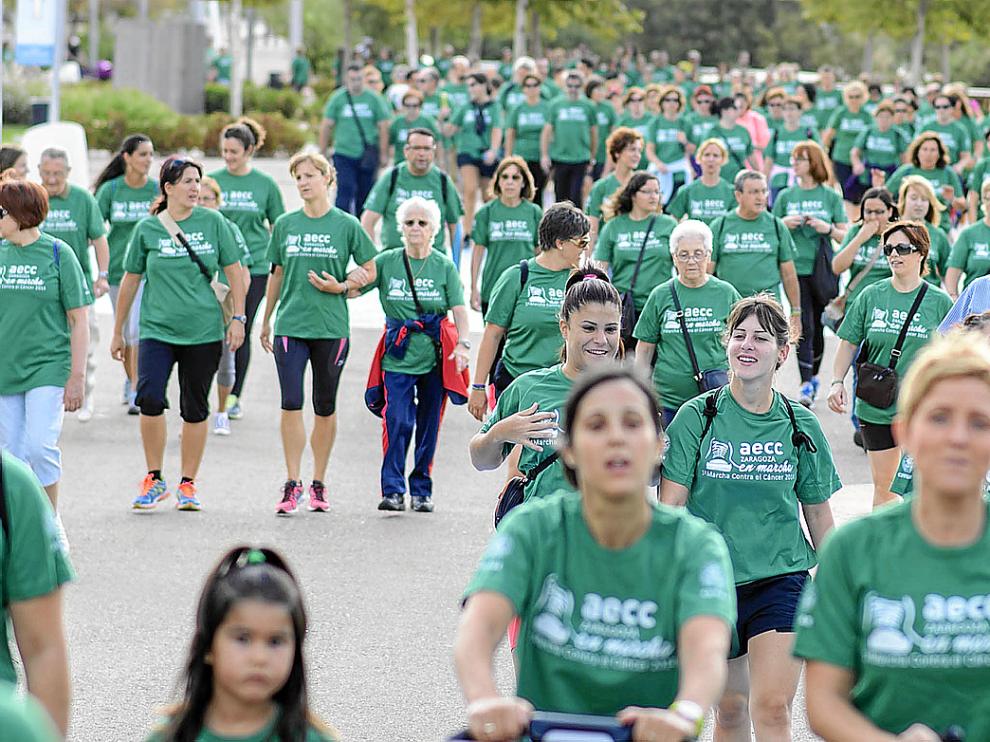 La Marcha Solidaria, a su paso por el recinto de la Expo en el primero de los cinco kilómetros de recorrido.