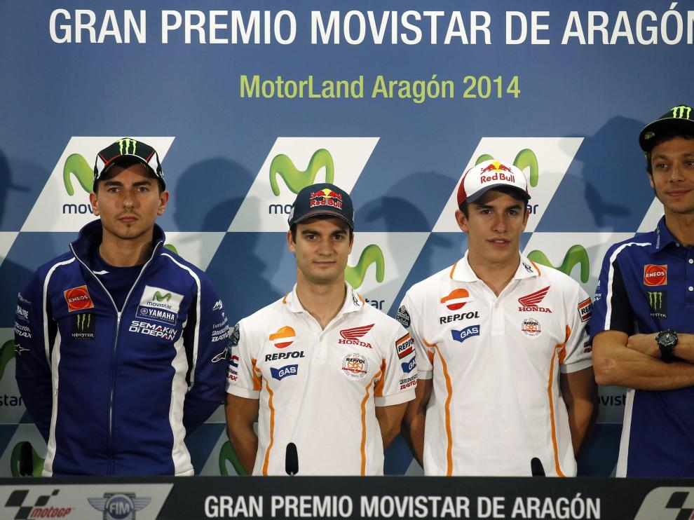 Lorenzo, Pedrosa, Márquez y Rossi en rueda de prensa