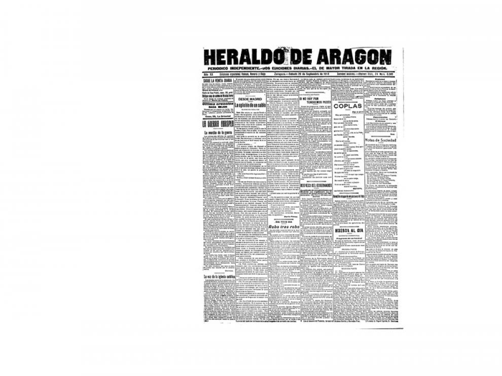 Portada de HERALDO el día 26 de septiembre de 1914