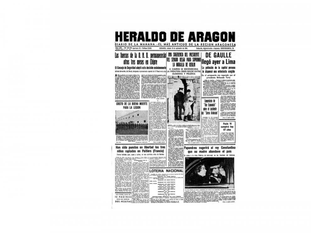 Portada de HERALDO el día 26 de septiembre de 1964