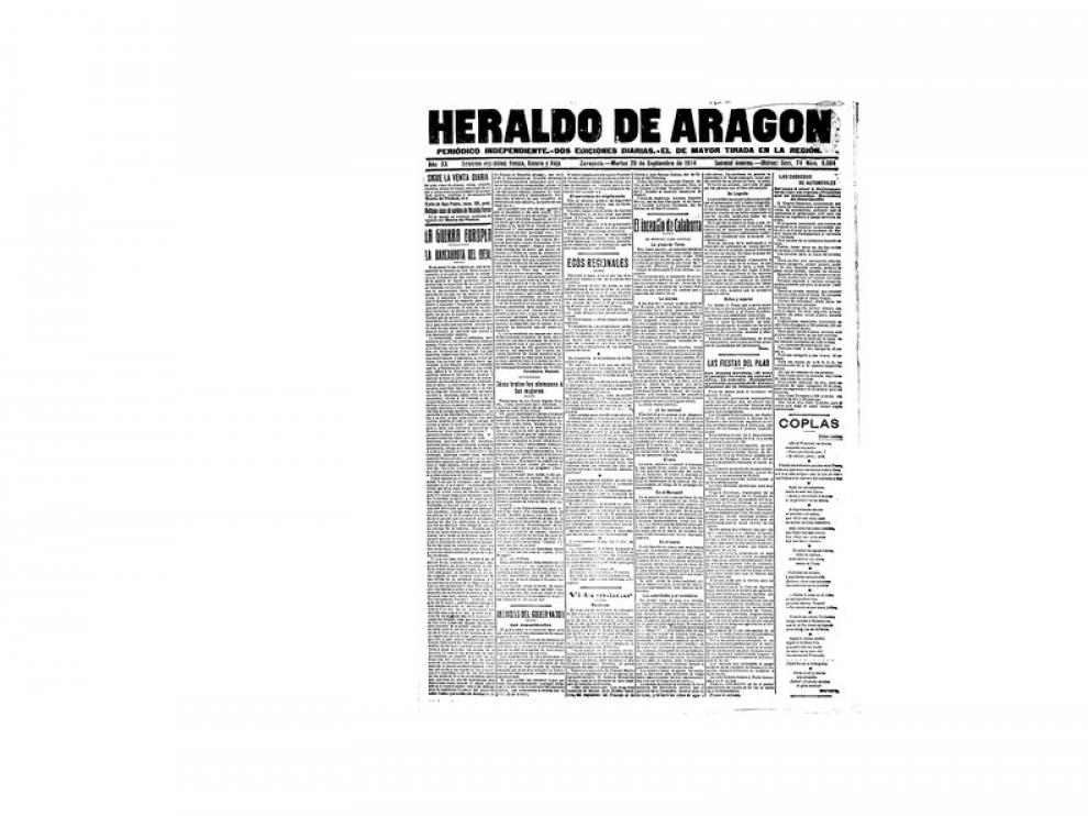Portada de HERALDO el día 29 de septiembre de 1914
