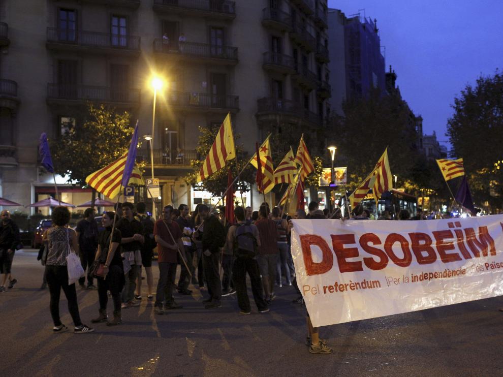 Imagen de la protesta de este lunes en Barcelona