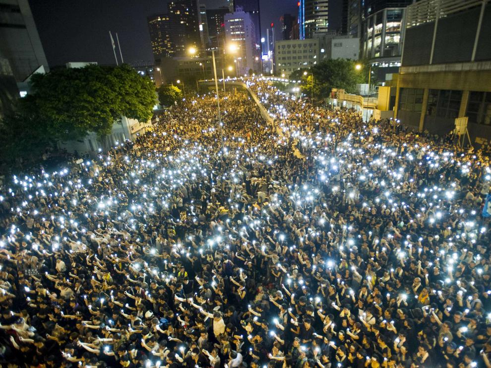 Manifestantes en Hong Kong